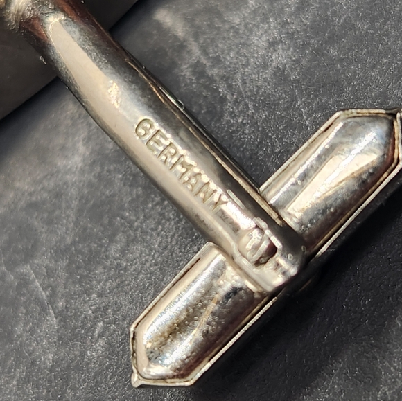 Vintage 80s cufflinks blue tiger eye silver tone almond bullet back Made Germany - Picture 6 of 6